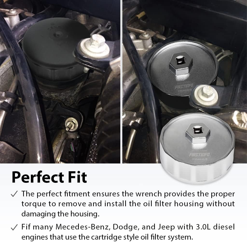 FIRSTINFO 3/8" Drive 84.4 Mm 14 Flutes Oil Filter Wrench for Mercedes-Benz Dodge & Jeep 3.0L Diesel Engines image number 4
