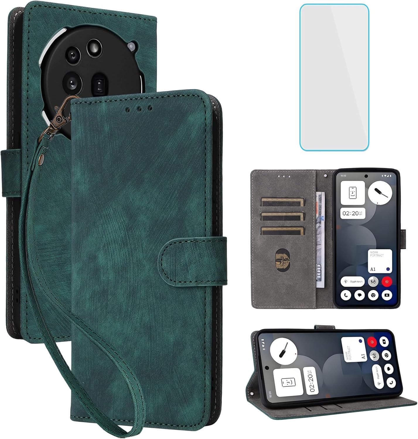 IUQXU for Nothing Phone 3A Pro Wallet Phone Case with Screen Protector [RFID Blocking] Leather Card Holder Kickstand Women Men Cell Phone Case for Nothing Phone3A Pro 3Apro 5G Black