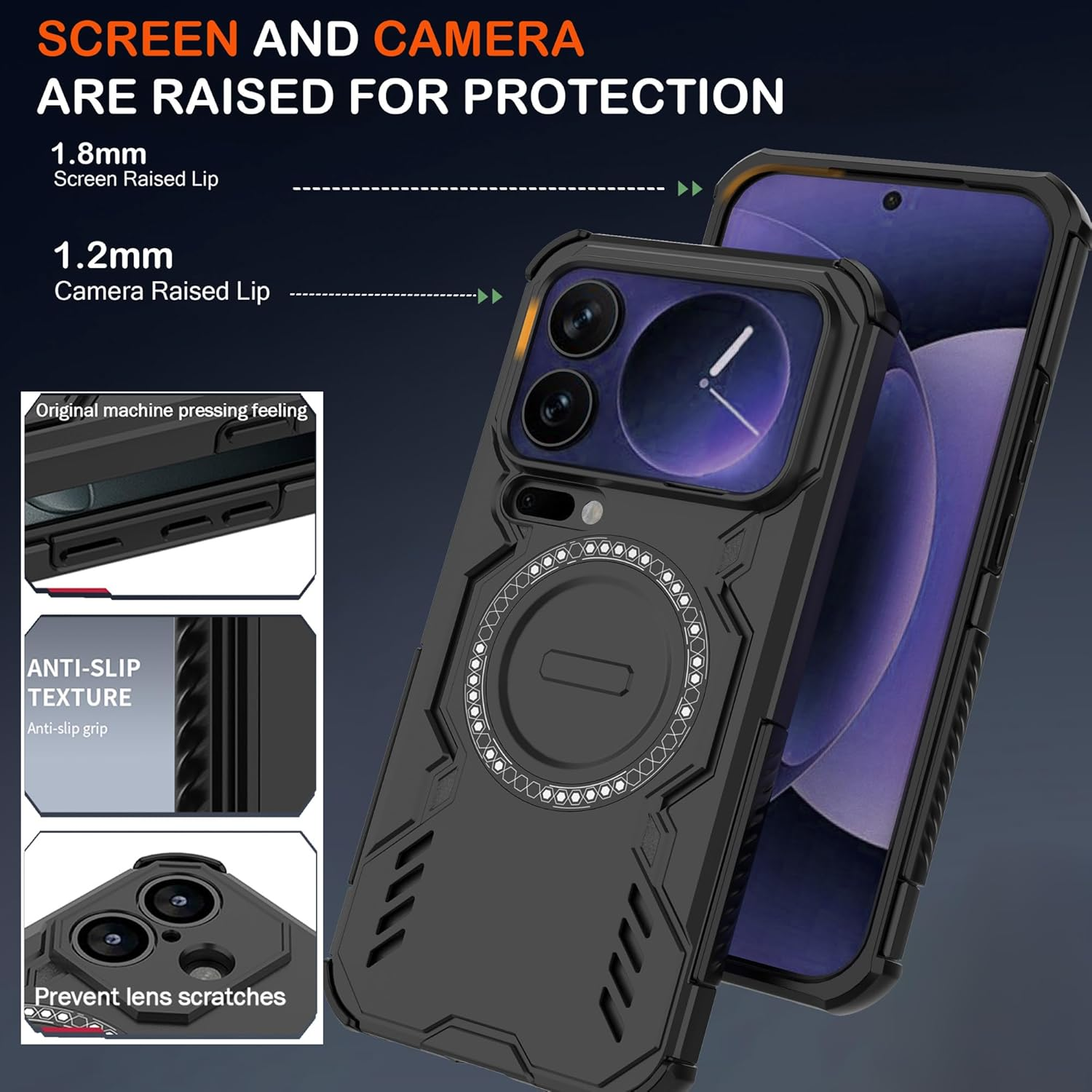 ESHUYI Magnetic Case for Xiaomi 17 Pro Max, Magsafe Compatible, Shockproof Hard Case with Air Cushion Corners, Heat Dissipation, TPU+PC Hybrid Mobile Phone Case, Black image number 5