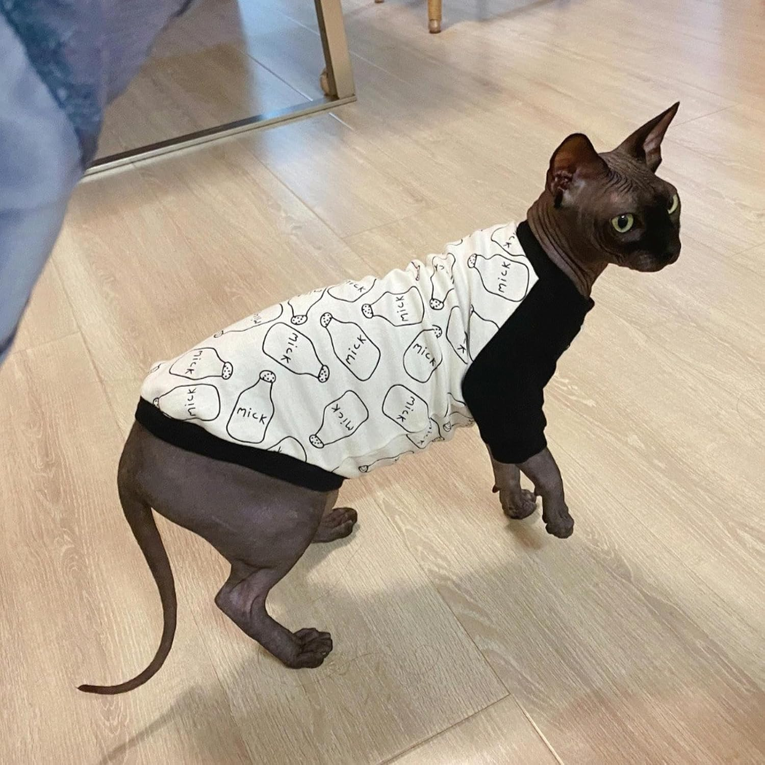 IUOUTG Sphynx Cat Clothes Cotton Hairless Cat Shirt with Sleeves Spring Pet Clothes Boy Kitten Pullover Pajamas Cat T-Shirts for Male Female Cats Puppy Small Dogs image number 5