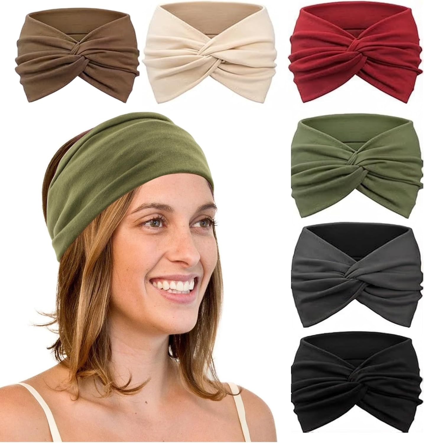 Culinavog Pack of 6 Women'S Headbands, Wide Elastic Hair Bands for Women, Soft Non-Slip Headbands with Twist Design, Multicoloured for Yoga, Sports, Everyday Use