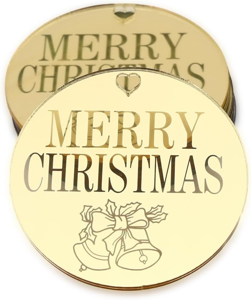 3 LITTLE DESSERTS Engraved Acrylic Cupcake Toppers - Set of 6 - Christmas Cupcake Toppers - Reusable Cupcake Discs - Christmas Cake Toppers - Christmas Party Decorations - Bell Christmas - Gold.. image number 3