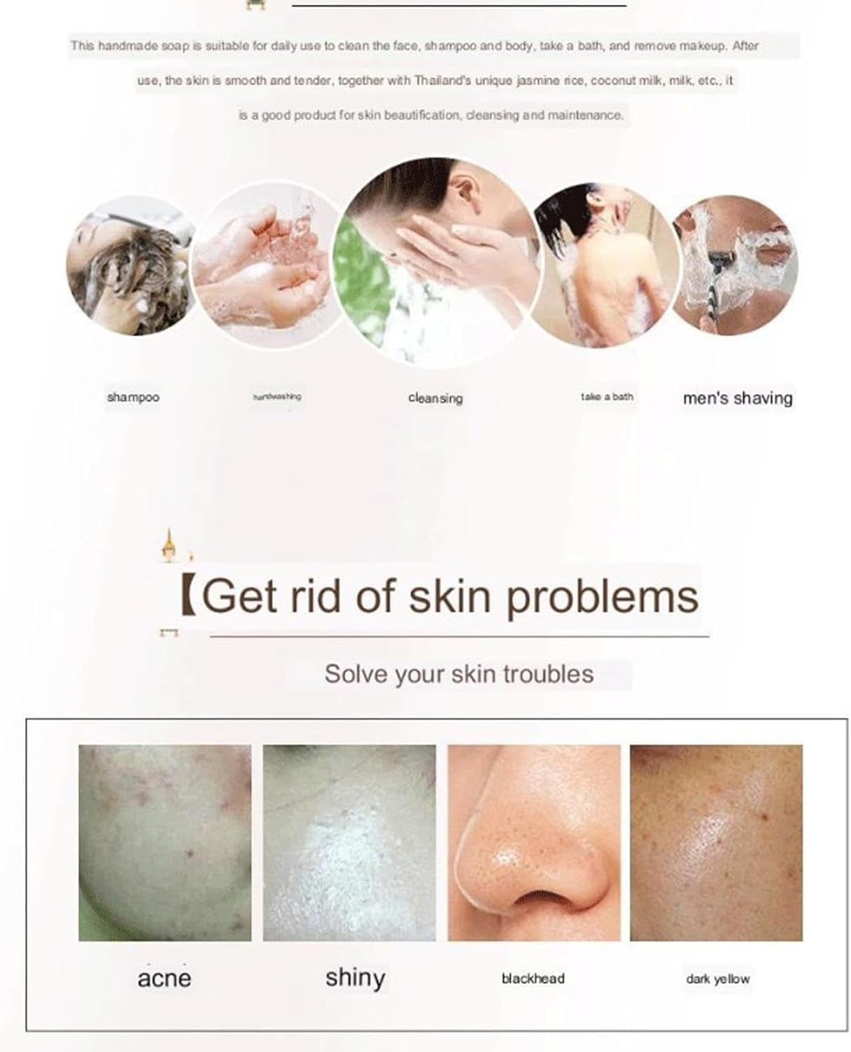 Rice Body Washing Bar - Multi-Functional Cleansing Bar for Washing Bathing - Travel Supplies Skin Care Products for Hand Washing, Removing Make-Up, Washing Face, Bathing, Shaving Puchen image number 3