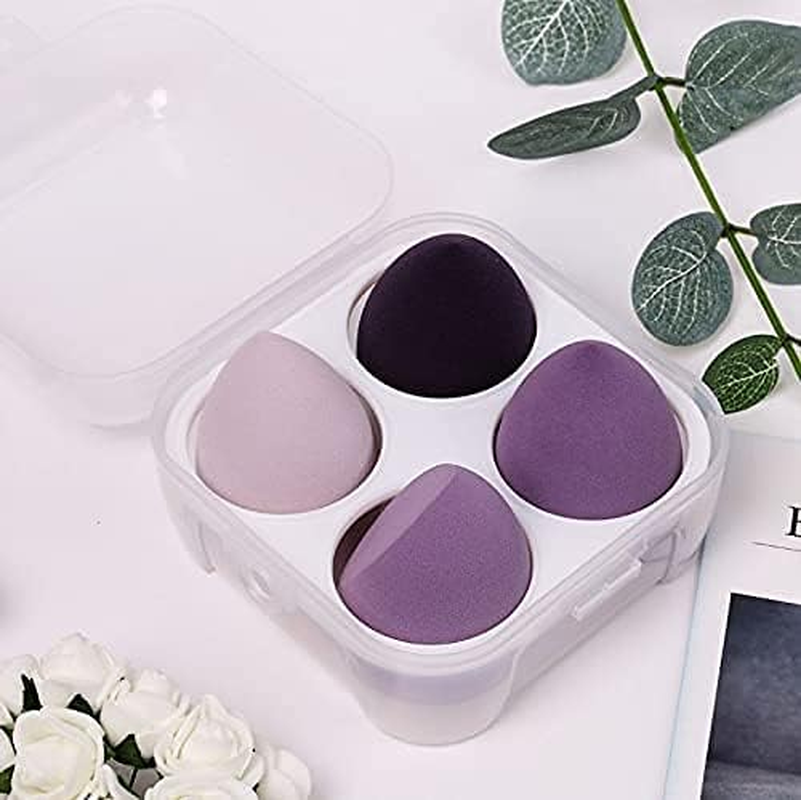 4Pcs Makeup Sponge Set Blender Multi-Colored Beauty Foundation Blending Sponge with a Storage Case, Flawless for Liquid, Cream, and Powder Dry & Wet Use 3D Makeup Sponge Egg (Purple)
