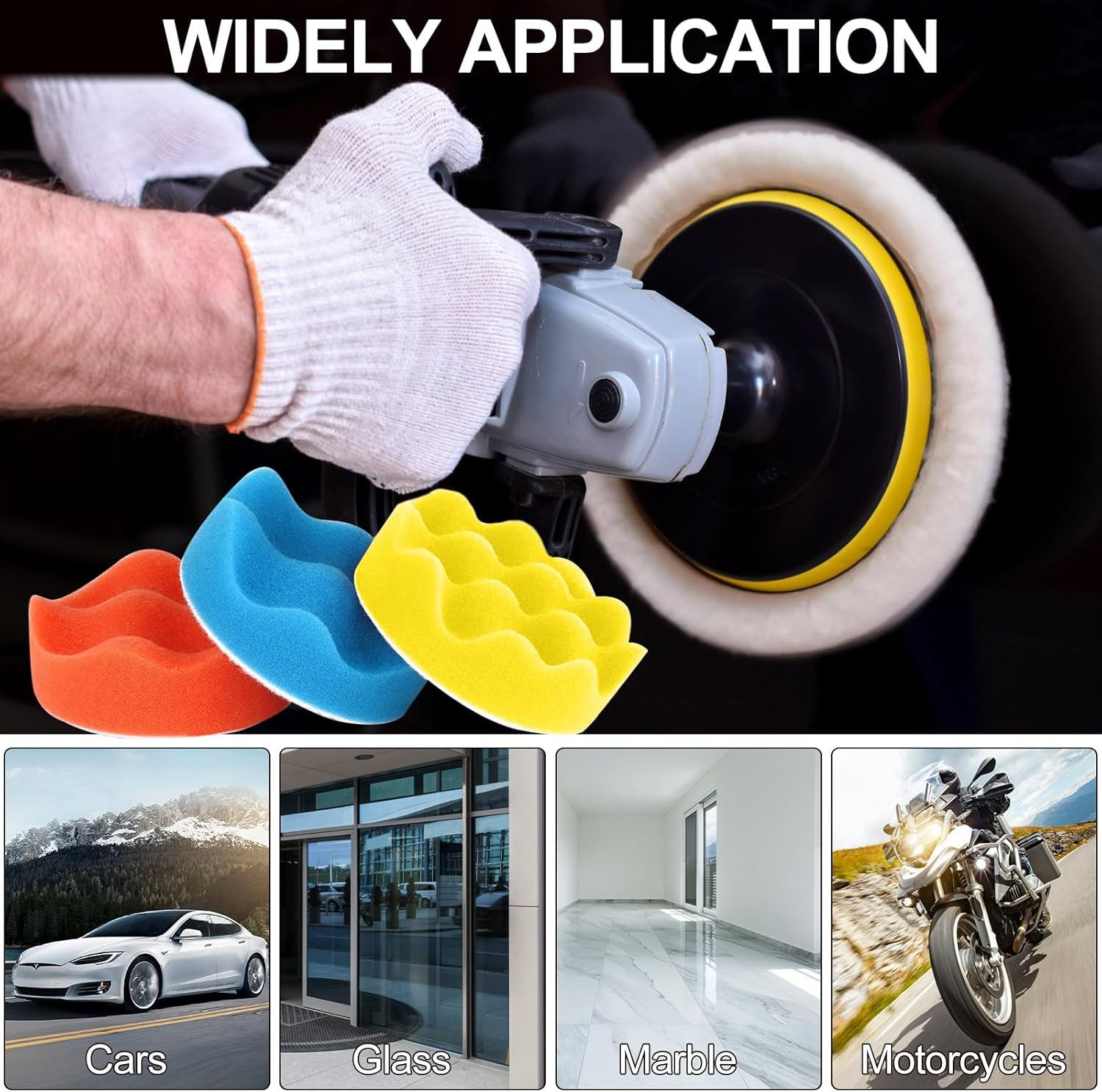 3 Inch Car Foam Drill Polishing Pad, Kits of 24 Pcs, Car Sponge Buffing Pads, Woolen Buffer Pads, Suction Cup with Drill Adapter for Car Polishing Waxing Sealing Glaze image number 6