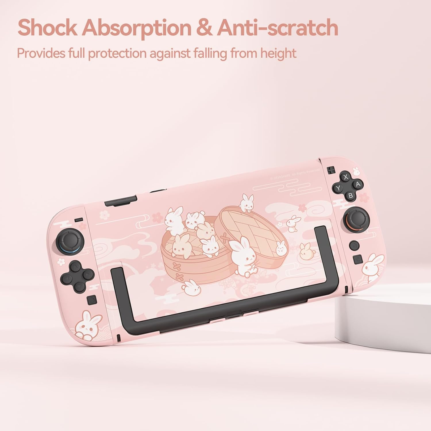 Geekshare Protective Shell Compatible with Switch 2, Kawaii Cartoon Dockable Case for Switch 2, Anti-Scratch and Shock-Absorption Design Cover Skin - Steamed Bun Rabbit image number 2