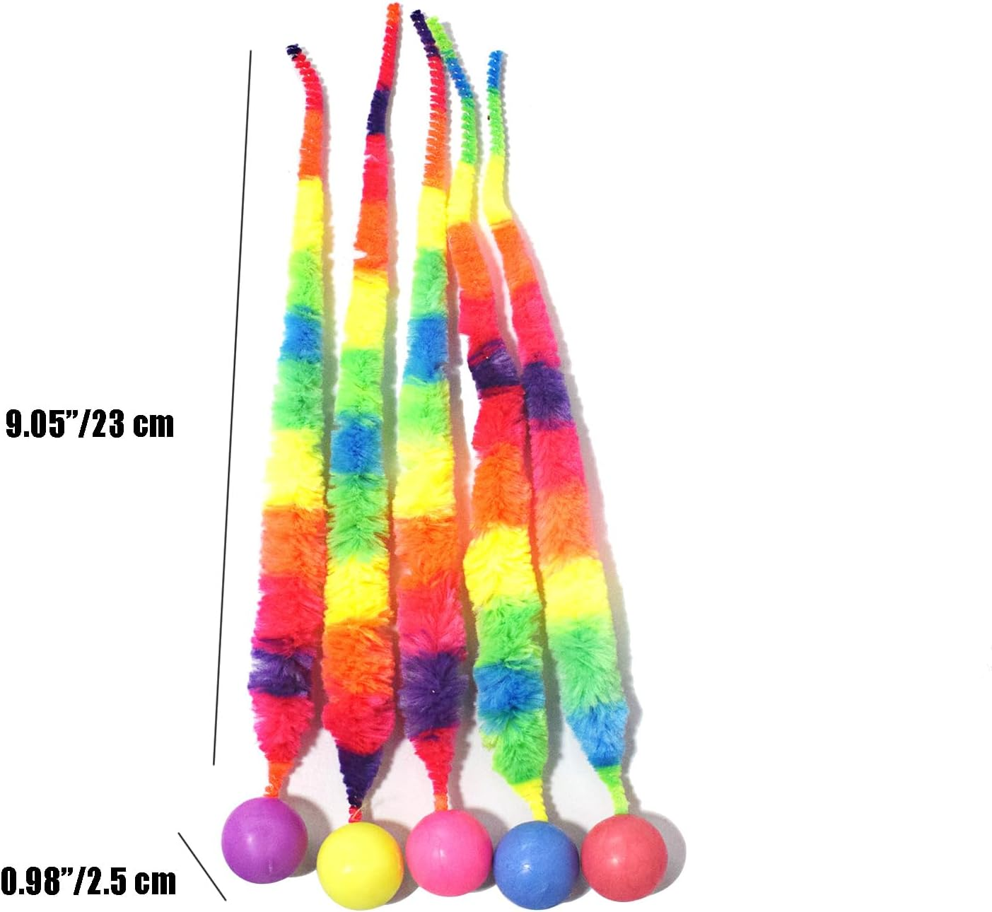 IUHKBH Interactive Cat Balls, 5 Packs Cat Bouncy Balls with Rainbow Worm Cat Chaser Toy Cat Exrecise Toy Balls, Hour of Entertainment, Safe for Your Kitty - Multi image number 4