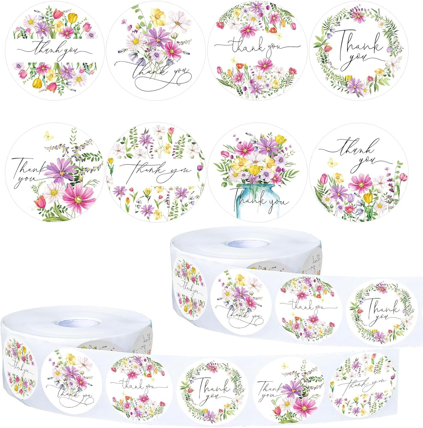 1000Pcs Thank You Stickers, Envelope Stickers Wildflower Spring Thanks Stickers 2.5 Cm/1 Inch Thank You Tags Seal Labels for Business Wedding Festival Baby Shower Birthday Party (2 Rolls) image number 4