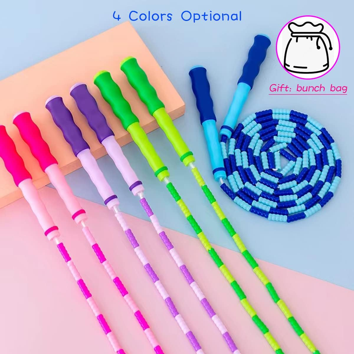 Jump Rope for Kids Girls and Boys, Soft Beaded Jump Ropes, Adjustable Skipping Rope, Tangle-Free Segmented Rope for Kid and Women Men Adults Exercise, Keeping Fit, Training - 9.2Ft - Blue And Purple image number 3