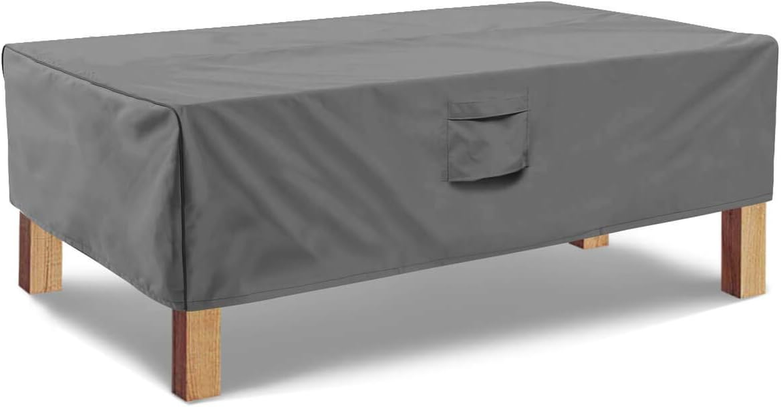 Vailge Rectangular Coffee Table Cover - Outdoor Lawn Patio Furniture Covers with Padded Handles and Durable Hem Cord - Heavy Duty and Waterproof,Fits Large Rectangular Coffee Table (Beige & Brown)