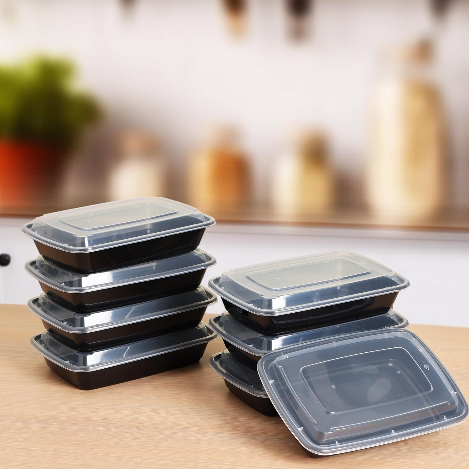 Meal Prep Container 35-Set 830Ml - Reusable Bpa-Free - Dishwasher/Microwave/Freezer Safe - Black Base/Clear Lids - Ideal for Portion Control, Leftovers - Stackable Food Storage & Meal Prep Containers image number 6