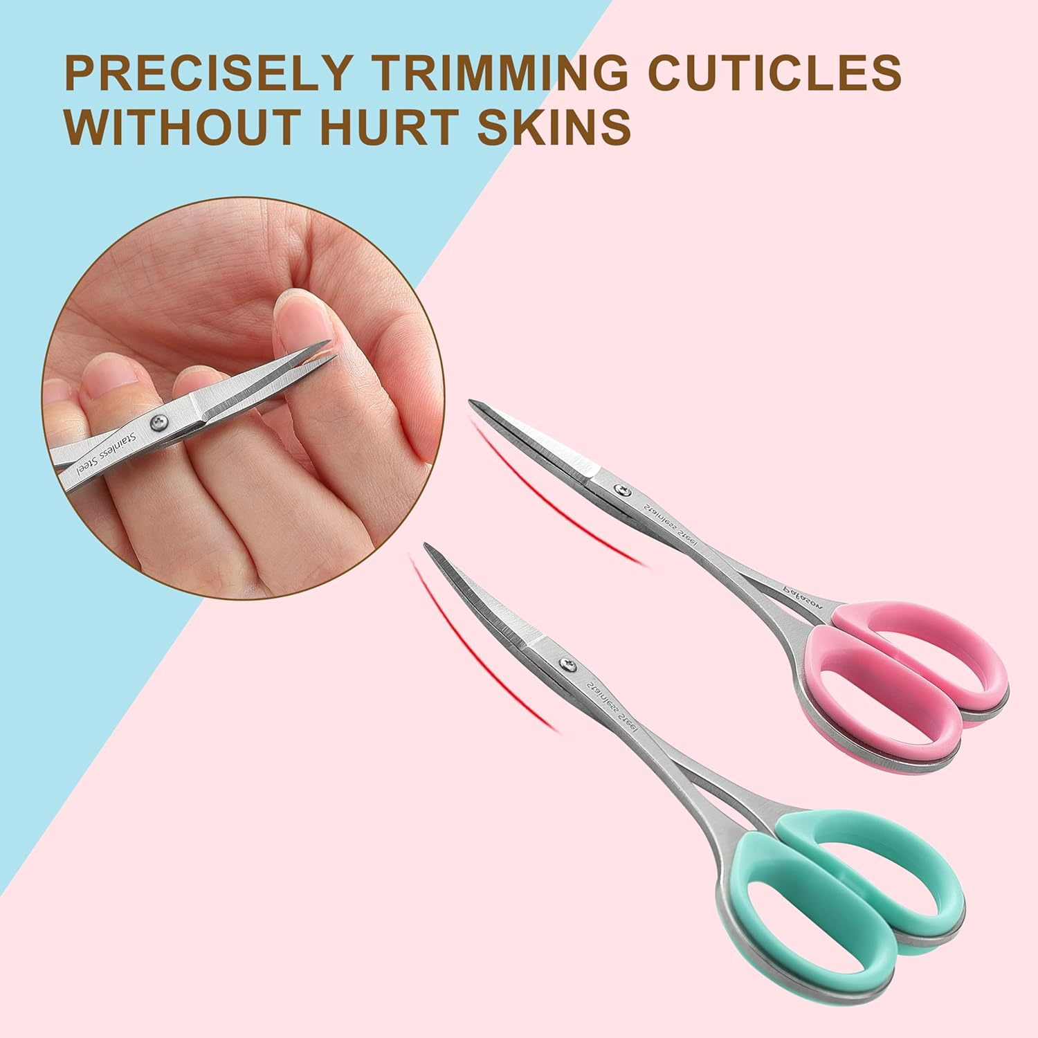 PAFASON High Precision Cuticle Scissor Set, 2 PC Multi-Purpose Curved and Straight Manicure Pedicure Beauty Grooming Tool for Nail Dry Skin,Stainless Steel, Premium Leather Cases image number 1