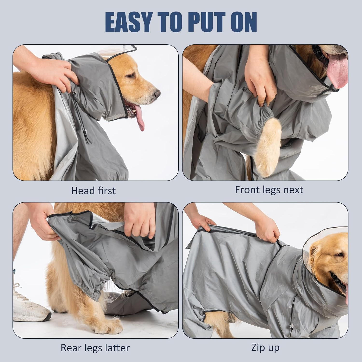 Avont Dog Raincoat - Waterproof Rain Jacket with Transparent Hood, Fully Reflective & Adjustable Pet Rain Poncho for Puppy -Grey (S) image number 5