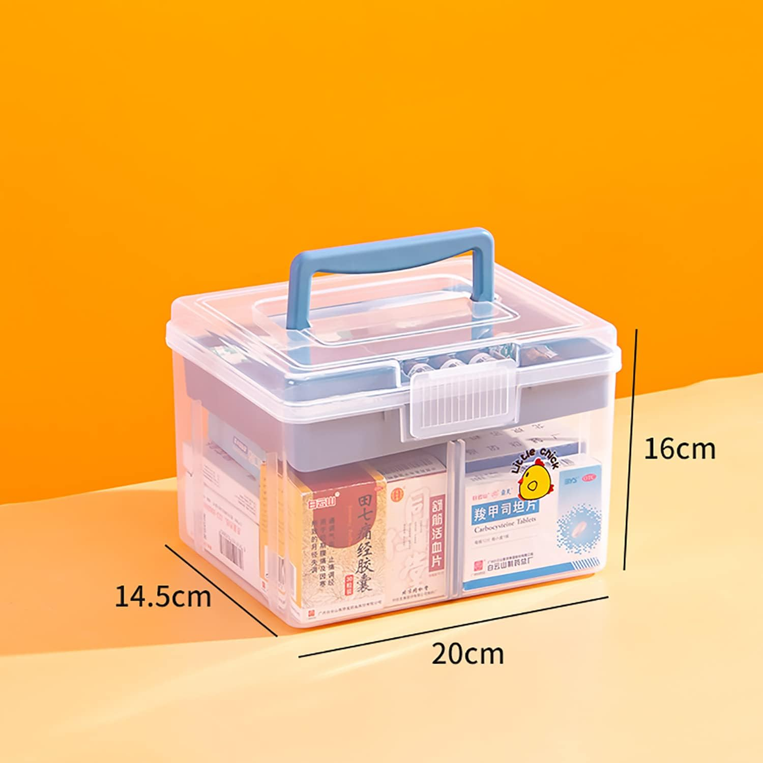 FOREVERIE Clear Small Plastic Storage Box with Handle & a Removable Tray & Adjustable Divider, Kids Students Children Art Box, Desk Organiser Case, Medicine Storage Box (Clear & Ocean Blue) image number 3