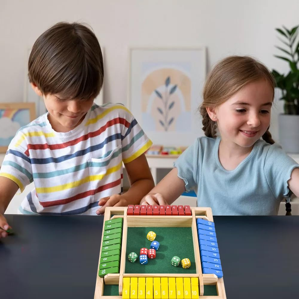 Shut the Box Game, 2-4 Player Wooden Board Game with 8 Dice, Classic Math and Strategy Game for Kids and Adults, Perfect for Home, Classroom, Parties, and Pubs image number 5
