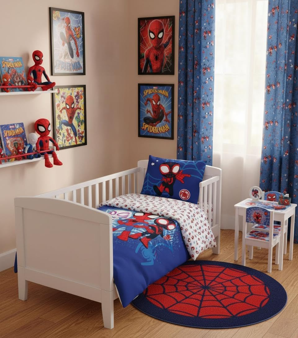 Marvel Spidey Cot Bed Duvet Cover 100 X 140 Cm + Pillowcase 40 X 45 Cm, 100% Cotton Baby Bedding Set, Perfect for Kids, Spidey Soft Reversible Bedding Set For image number 6