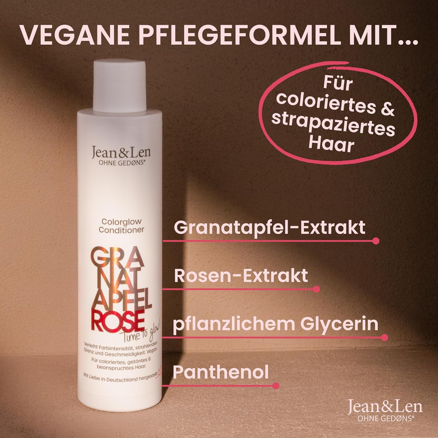 Jean & Len Colorglow Conditioner for Coloured Hair with Pomegranate, Rose Petal Extract & Panthenol, Fruity Floral Fragrance, Parabens & Silicone-Free, Vegan, 300 Ml