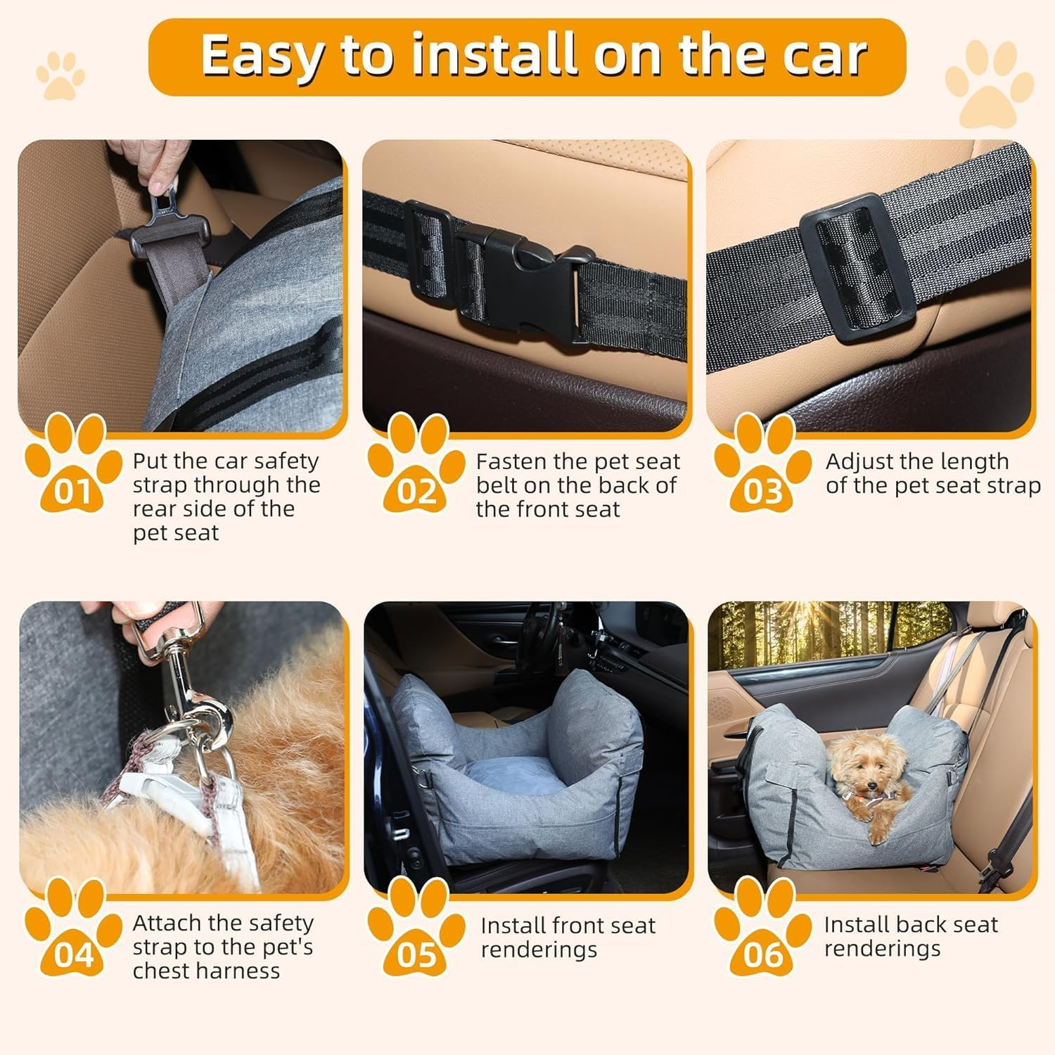 Small Dog Booster Car Seat, Portable Pet Safety Seat with Storage Pockets, Thickened Memory Foam Filling, Detachable and Washable Pet Puppy Travel Bed, Gray image number 2