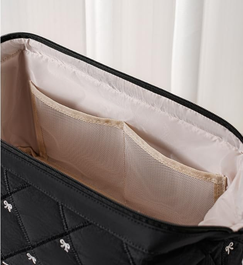 Hair Tools Travel Bag, Large Quilted Storage Case with Bow, Waterproof Organizer for Hair Dryer, Curling Iron, Straightener, Hot Air Brush and Styling Tools (Beige) image number 2