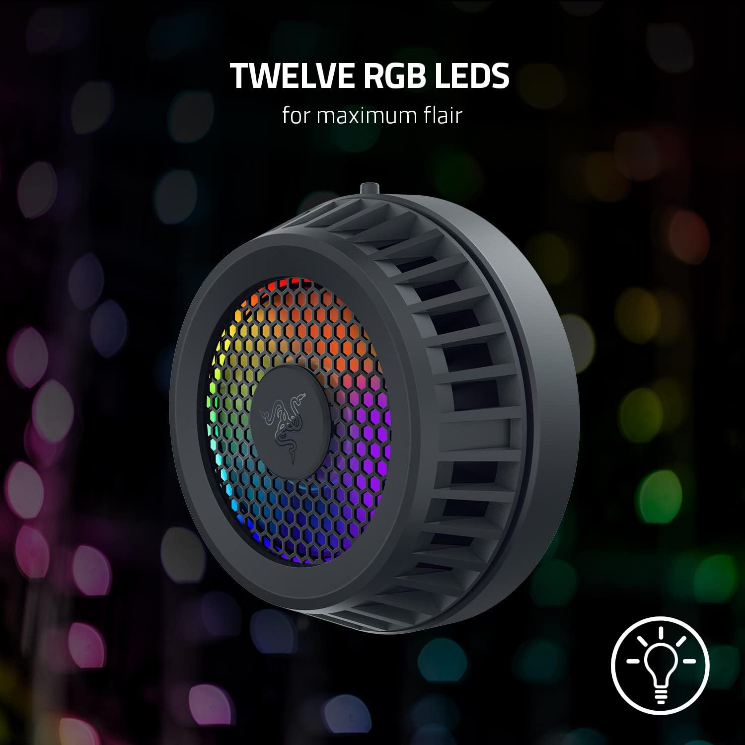 Razer Phone Cooler Chroma (Universal Clamp) - Smartphone Cooling Fan Chroma RGB (Compatibility with Most Smartphones, Advanced Cooling Technology, Twelve RGB Leds, USB Type-C) Black image number 1