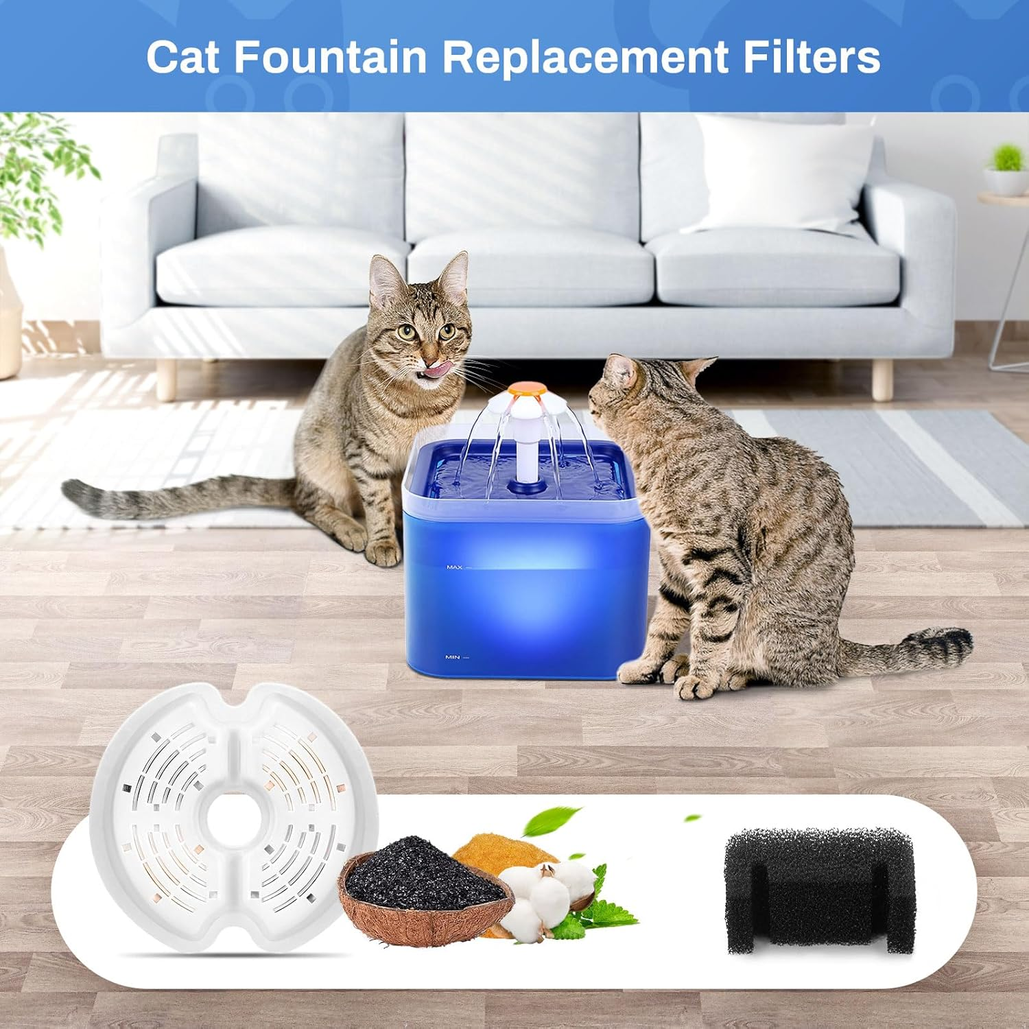 Pack of 4 Cat Fountain Filters for 2L & 2.5L Cat Fountain, Feriva Filter for Cat Fountain, Triple Filtration Replacement Filter for Pet Fountain, Replacement Filter for Drinking Fountain for Cats image number 5