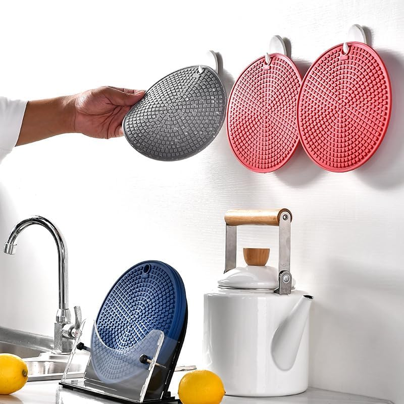 4PCS Silicone Trivets for Hot Pots Pans Dishes | Heat Resistant, Non Slip | Pot Holders, Oven Mitt, Table Mat (Red) image number 6