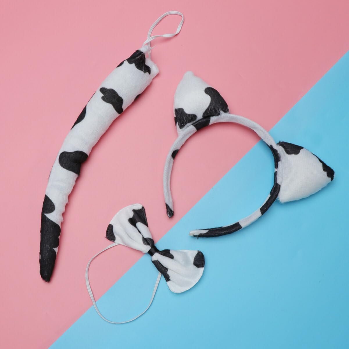 Minkissy 3Pcs Cartoon Animal Dress up Set Boys and Girls Headband Bow Tie and Tail Costume Party Supplies for Fun Dairy Cattle Party Props image number 4