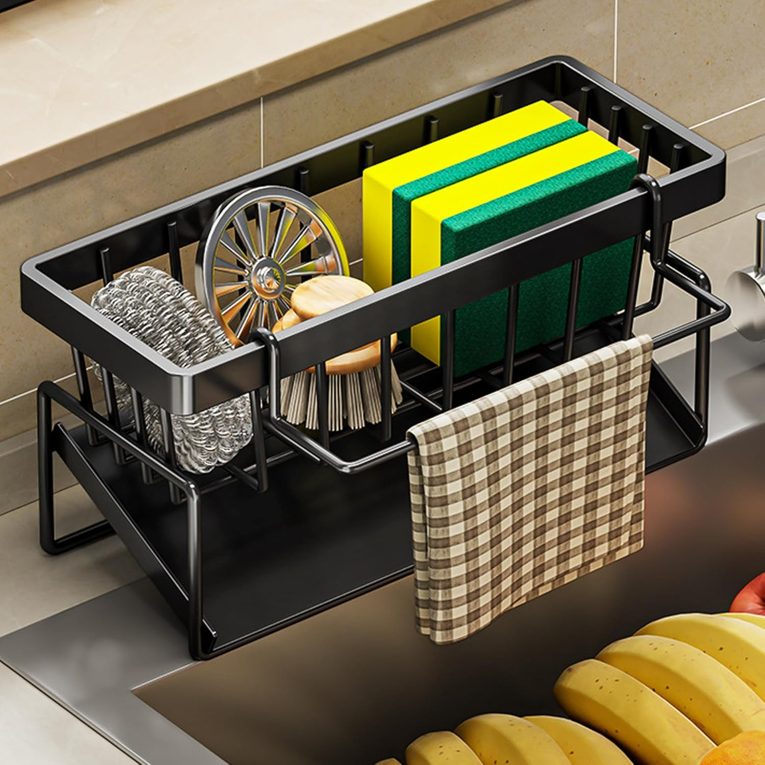 Kitchen Sink Caddy Organiser, Food Grade Stainless Steel. Sponge Holder, Automatic Drainage, Dish Soap Scrubber Brush Dishcloth Holder Rack, Kitchen and Bathroom image number 3