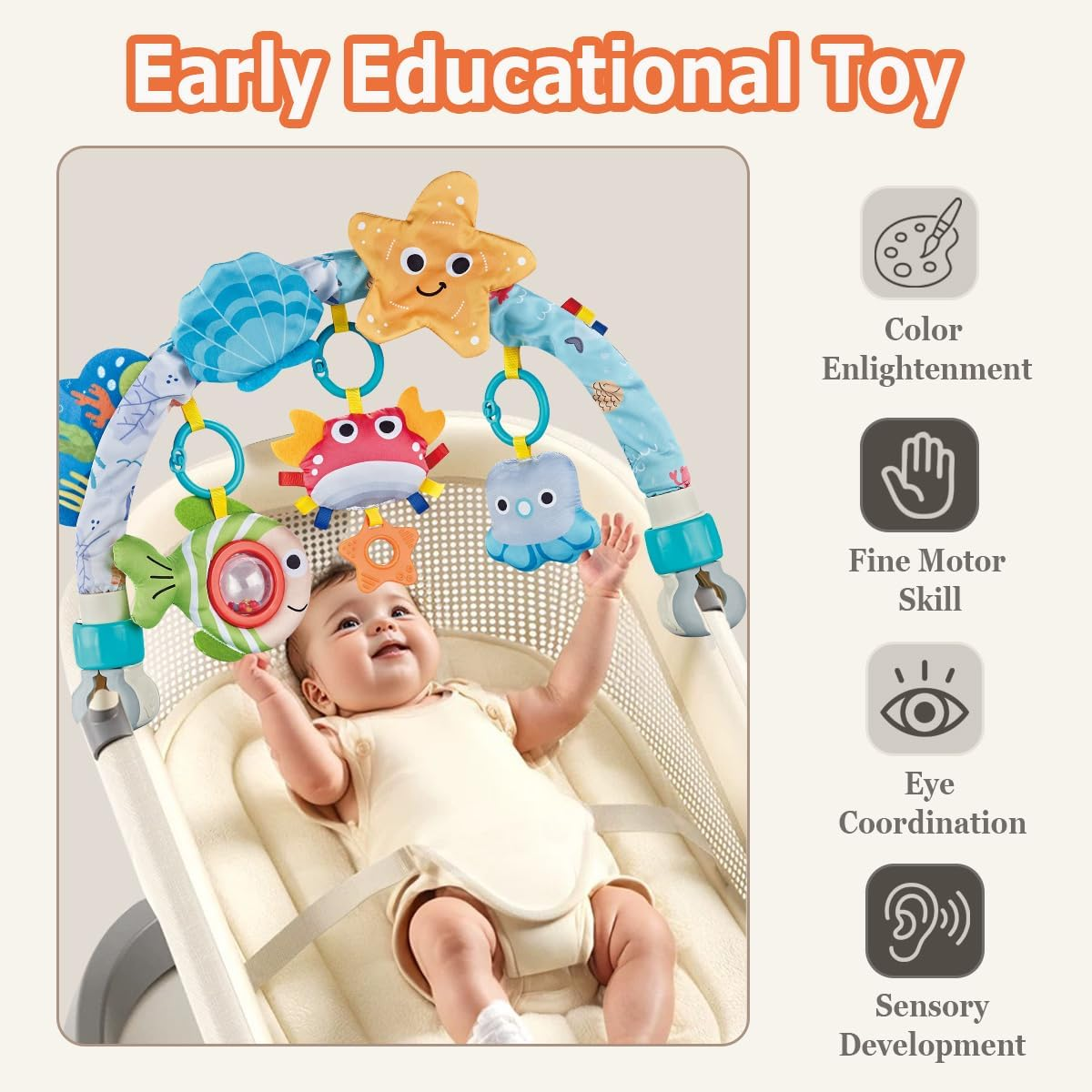 Baby Arch Activity Toy for Infant ＆ Toddlers, Fits Stroller, Car Seat and Bassinest, Baby Adjustable Crib Hanging Toy with Rattles, Stimulates Baby'S Senses and Motor Skills Development image number 1