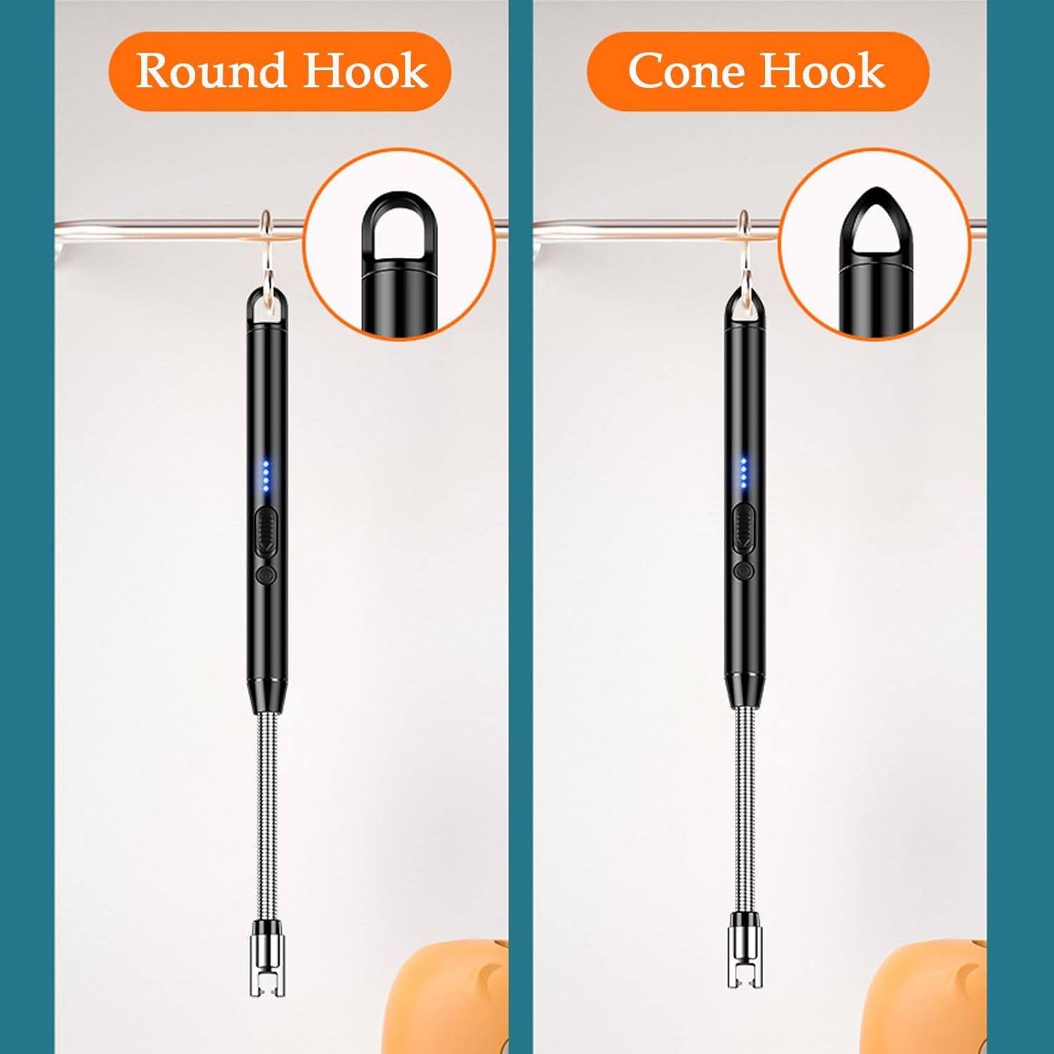 Electric Lighter, 3 Pack of USB Rechargeable Candle Lighter with Hook, 10.2-Inch Flexible Neck Arc Lighters with LED Battery Indicator and Safety Switch for Candle, Kitchen,Grill,Camping (Cone Hook) image number 2