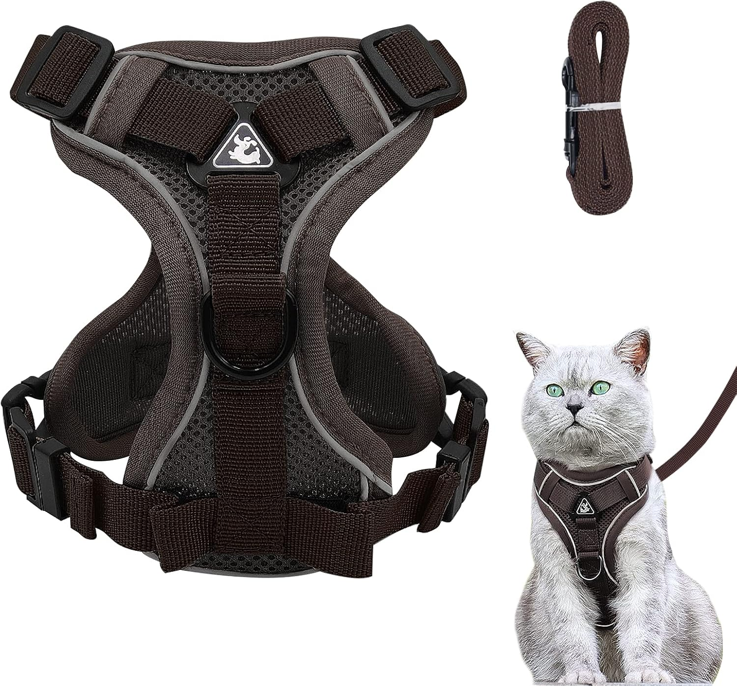 Cat Harness and Lead Set, Adjustable Kitten Harness and Lead Set with Reflective Strips Escape-Proof, Cat Vest Harness with Leash Sets for Cats Dogs Pets Walking (Lake Blue, S)