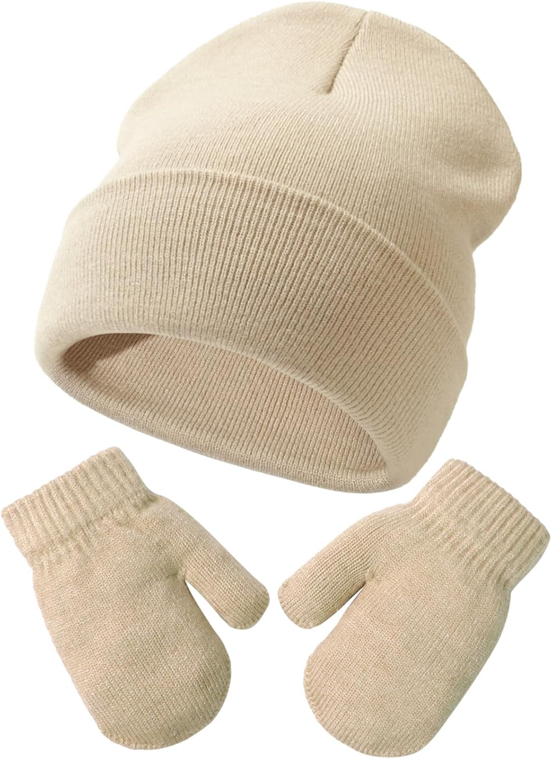 Malaxlx Baby Kids Beanie Hat Mittens Set Infant Toddler Winter Warm Knit Hat Gloves Set for 3 Months - 6 Years Girls Boys