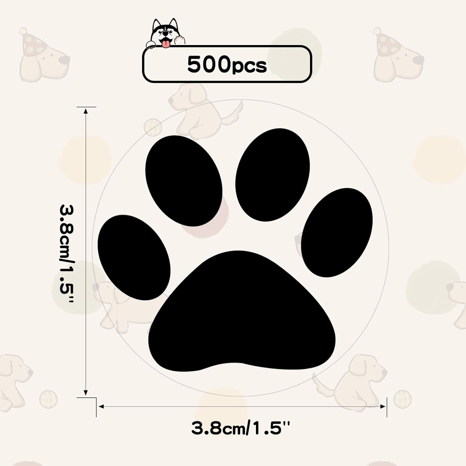 Anwyll Clear Paw Prints Stickers - 500Pcs 1.5Inch Puppy Dog Bear Prints, Self-Adhesive Transparent Black Patrol Stickers Roll for Birthday Envelope Seal Card Gift Packaging image number 5