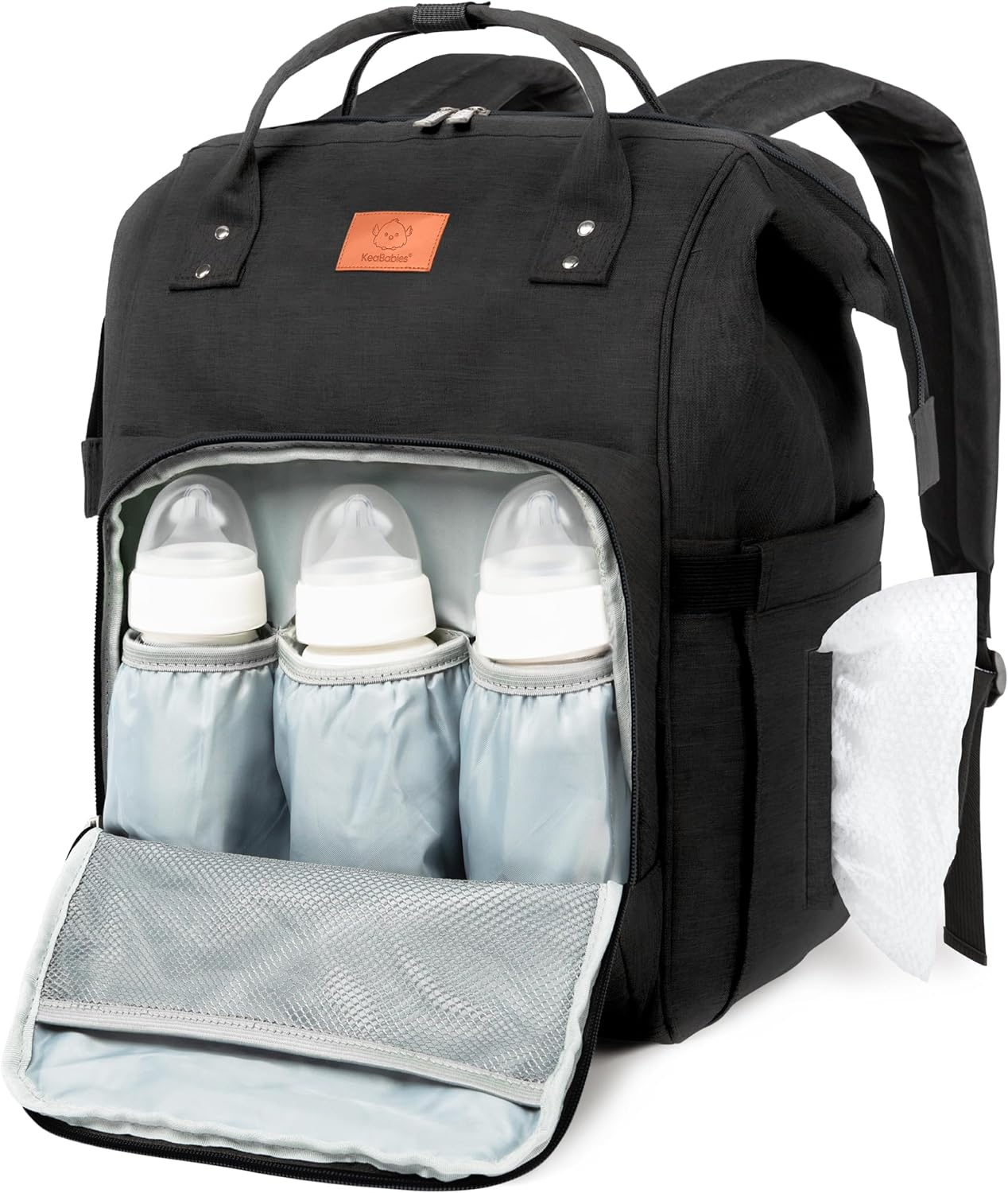 Keababies Nappy Changing Bag - Baby Diaper Bag Backpack with Changing Pad, Large Nappy Bag Backpack, Multi-Functional Waterproof Baby Bag for Mom and Dad, Stylish Travel Baby Backpack (Trendy Black) image number 2