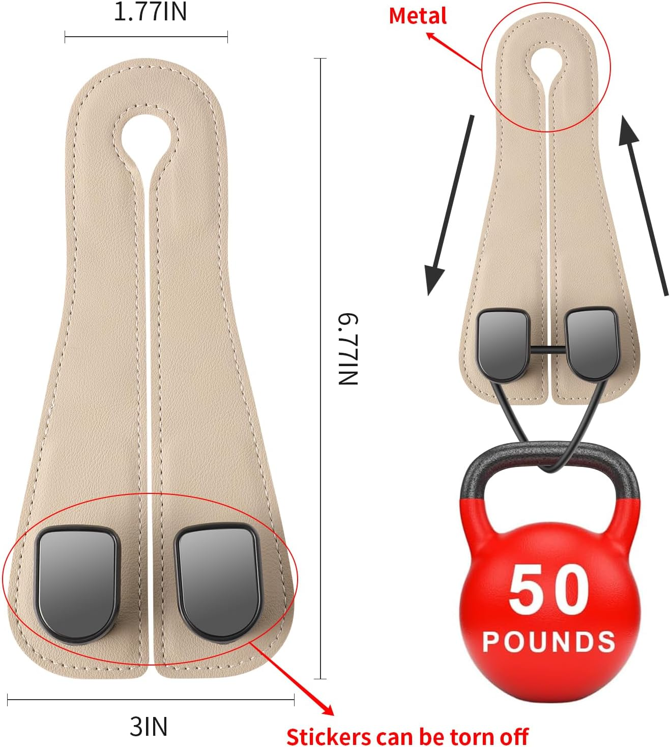 2 Pack KAFANLIN Car Headrest Hooks for Purses and Bags Cute Leather Car Seat Back Head Rest Double Hooks for Bags Cute Pink Beige Car Accessories Headrest Back Seat Handbags Hook (Black 2 Pack) - Kafanlin Gray 2 Pack image number 3