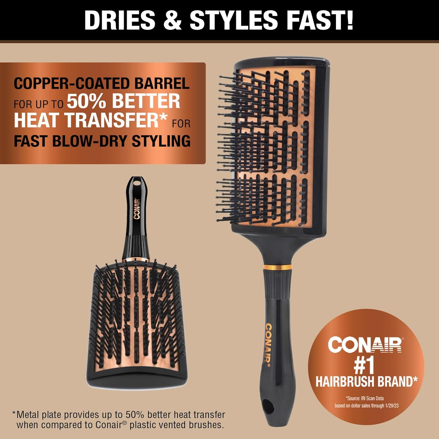 Conair Quick Blow-Dry Copper Collection, Curved Paddle Brush, Hair Brush, 1 Count image number 5