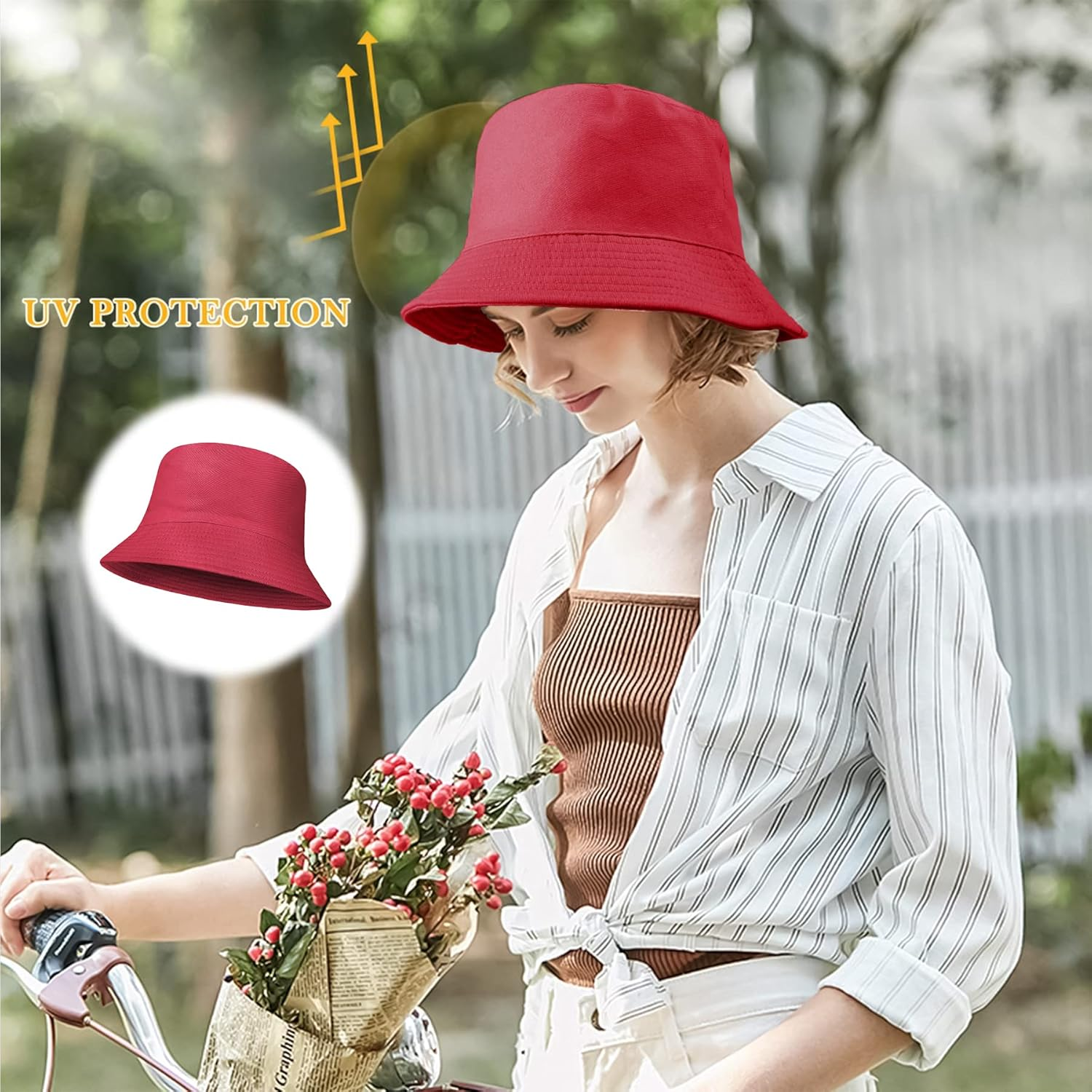 Women Bucket Hats - Summer Fisherman Hat Men Cotton Plain Bucket Hat Foldable Beach Sun Hats for Women Men, One Size - Black image number 6