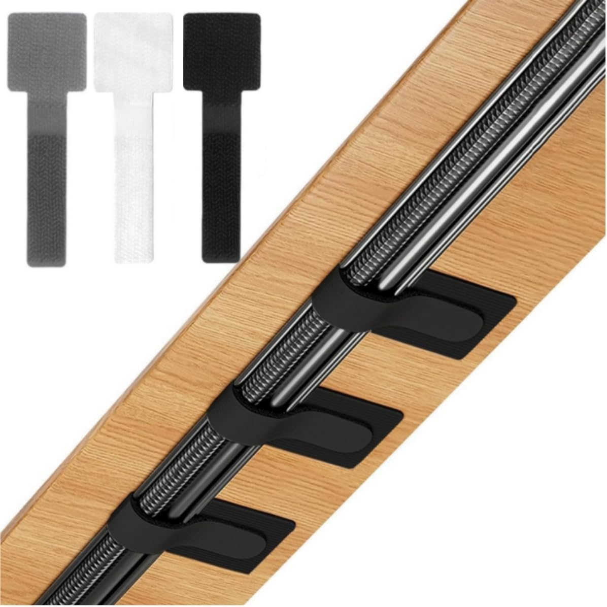 60PCS Reusable Cable Ties,Ywbfove Self-Adhesive Hook Strap Heavy Duty Cable Strap, Post-Adhesive Cable Organizer, Cable Clamp, Home and Office Essentials (Black, Grey, White) image number 5