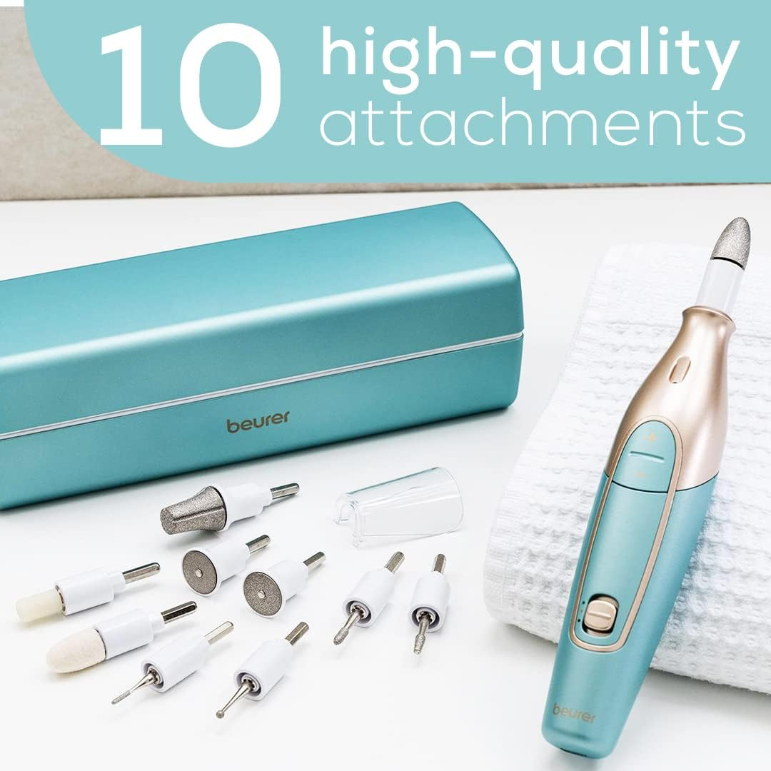 Beurer MP84 Professional Manicure & Pedicure Nail Drill Kit, 14-Piece Cordless Electric Nail File with 10 Attachments, LED Light, Adjustable Speed, Charging Storage Case image number 6