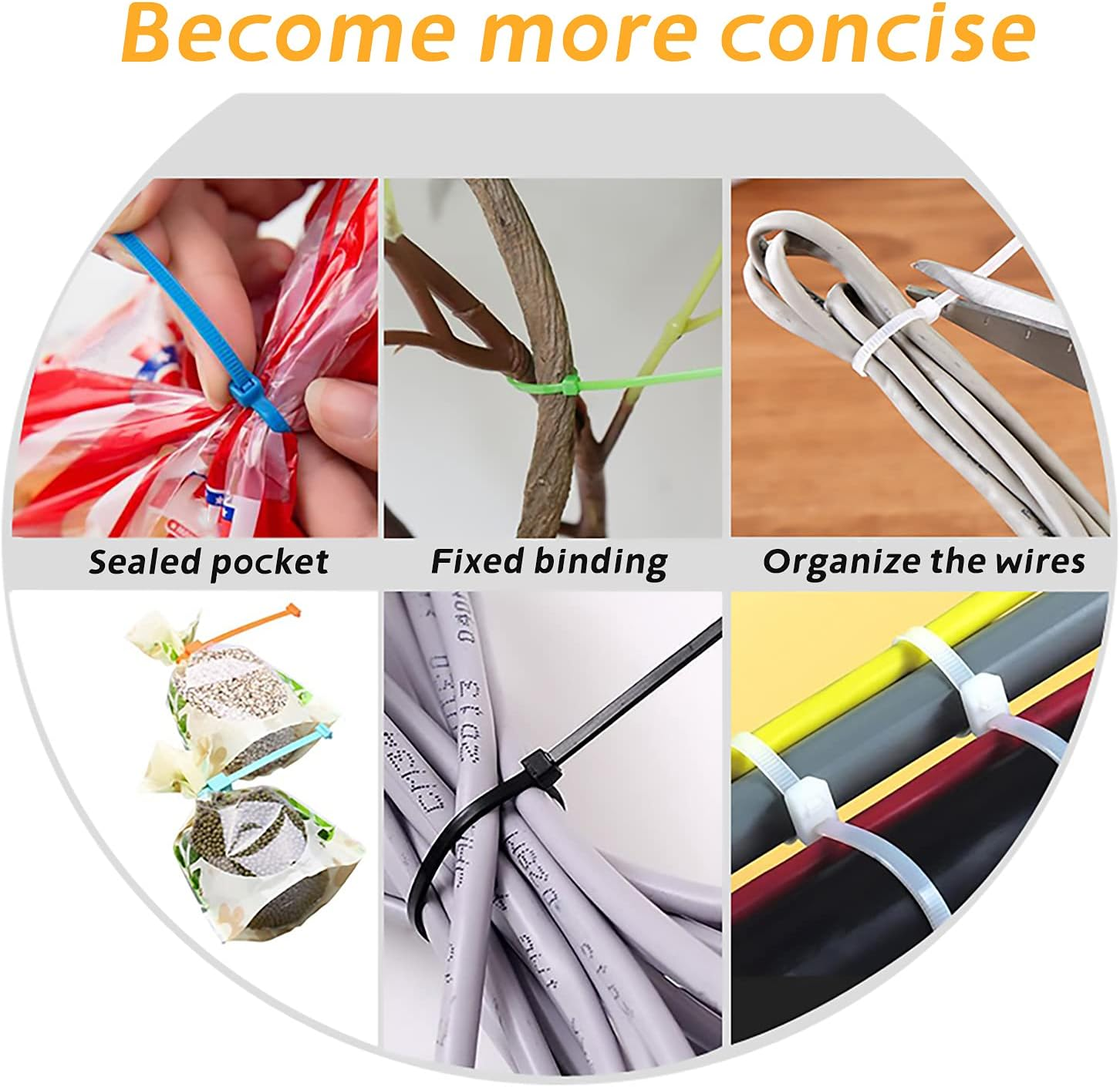 BOROLA Colorful Cable Zip Ties, 100 Packs Self Locking Wire Ties, Perfect for Home, Office, Garage and Workshop (Purple, 8 Inch) image number 4