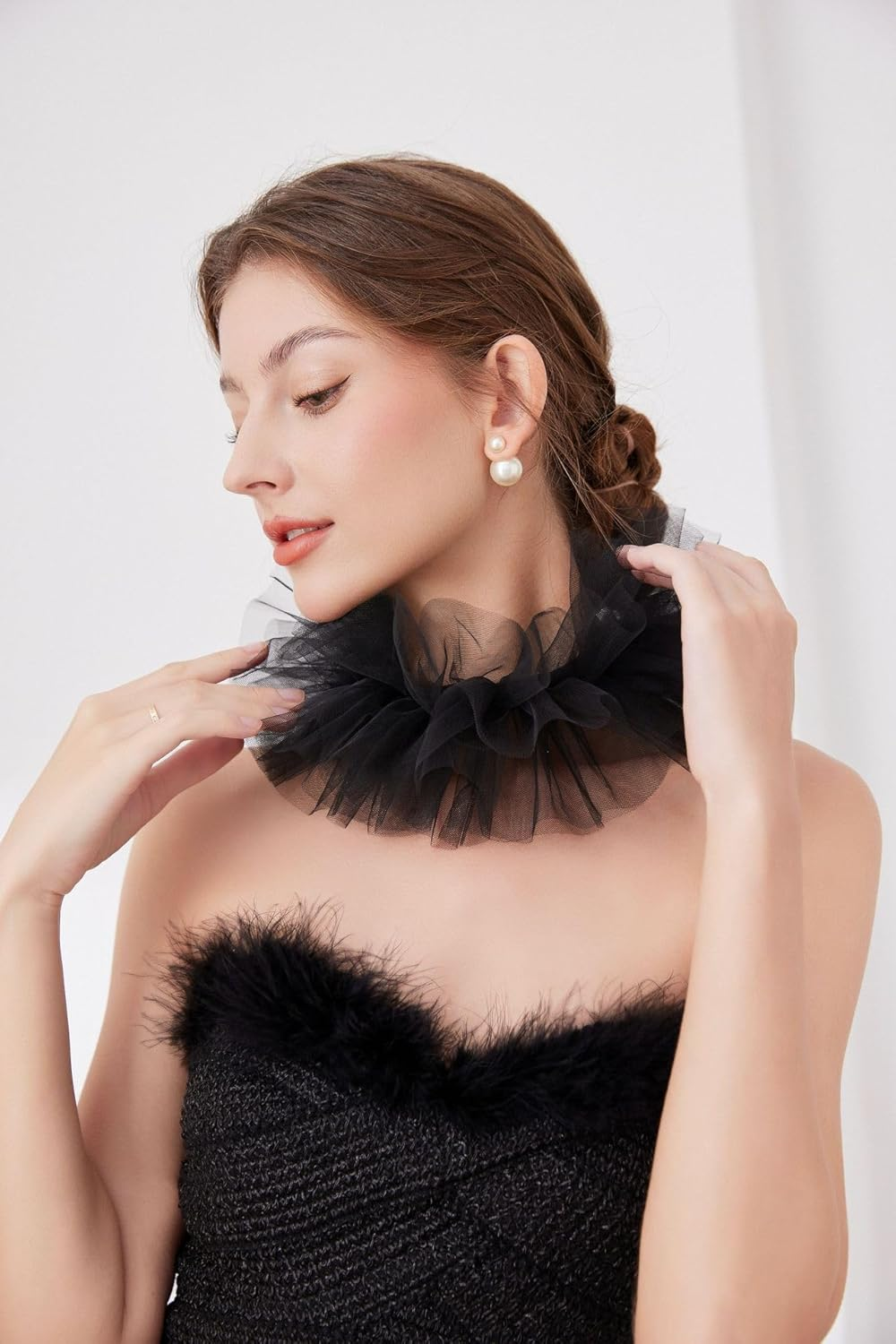 1 Pieces Halloween Mesh Neck Ruffle Neck Collar Retro Collar Accessories for Halloween Party Decorative Scarf image number 5