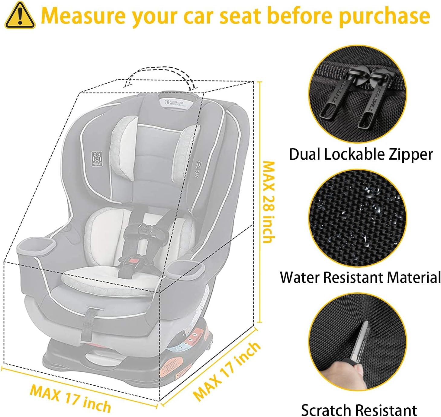 Padded Car Seat Travel Bag Backpack for Airplane, Heavy Duty Car Seat Bags for Air Travel, Carseat Cover for Airplane Travel with Shoulder Strap, Car Seats Carrier for Airport, Black image number 3