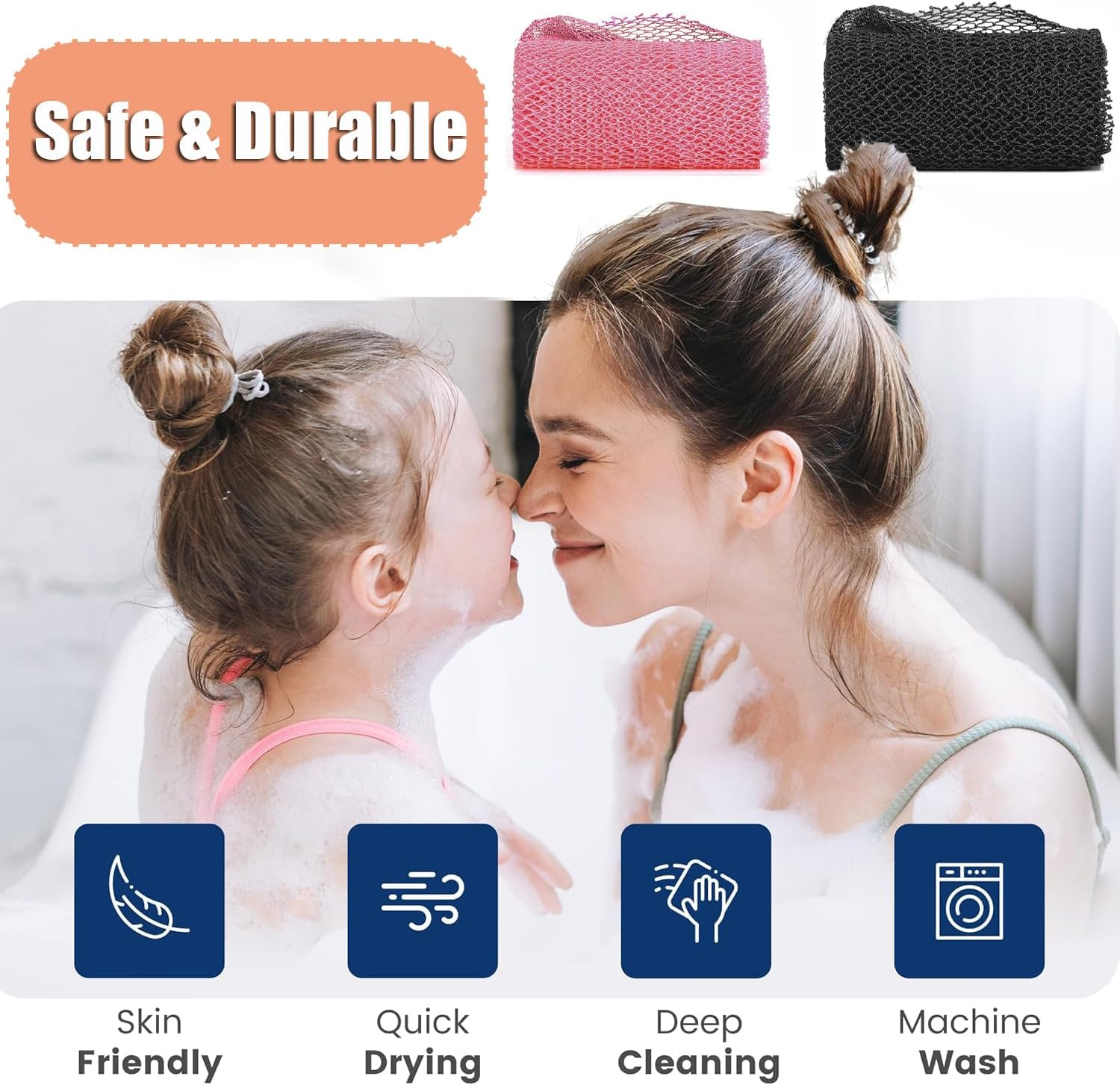 2Pcs African Exfoliating Net, African Exfoliating Sponge, Nylon Back Scrubbers, Shower Sponge Body Sponge, Deep Cleaning African Net Bathing Sponge for Men and Women 80 &times; 30Cm image number 4