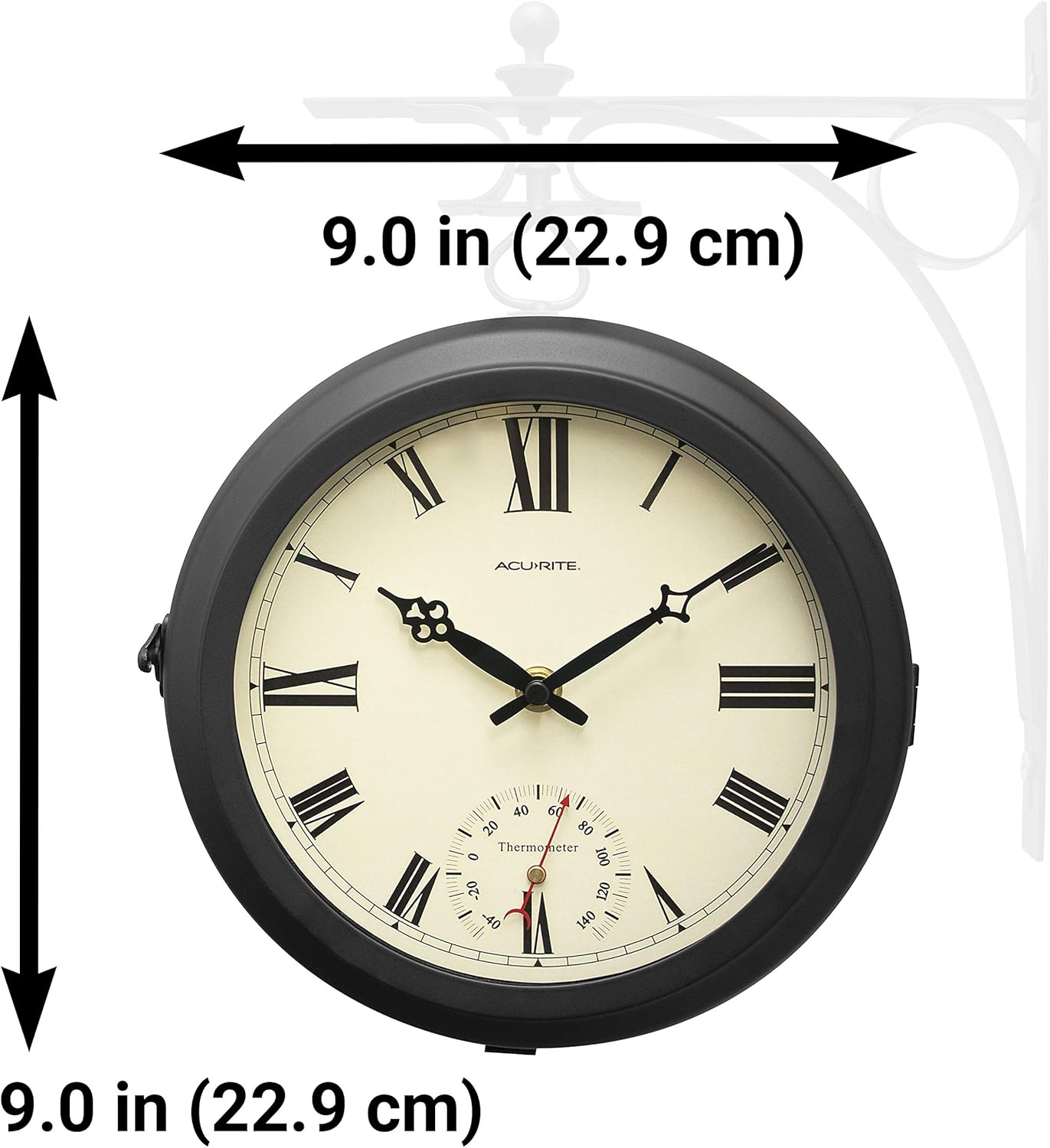 Acurite 9&rdquo; Indoor/Outdoor round Double-Sided Hanging Clock (75140M)