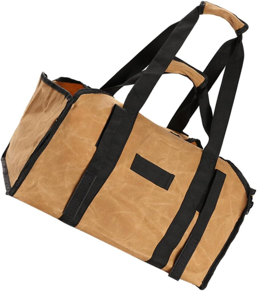 Firewood Holder Wood Carrier Tote Bag with Double Handles Large Capacity Canvas Log Holder for Camping Fire Pit Outdoor Use Khaki image number 2