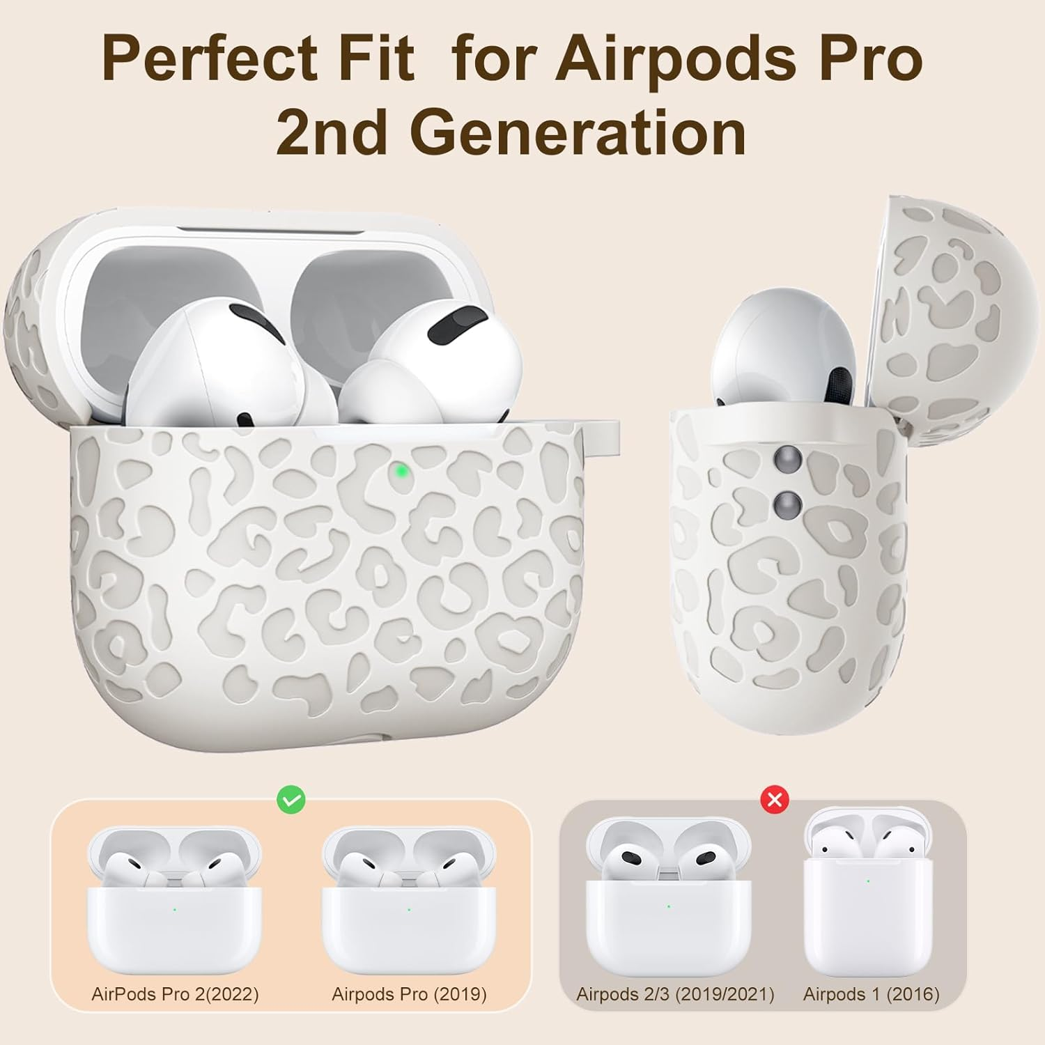 WJK Leopard Engraved Case Compatible with Apple Airpods Pro Case 2Nd 1St Generation Case Cover/Airpods Pro Case, Soft Silicone Skin Full Protective Cover for Airpods Pro 2 Case, Starlight image number 6