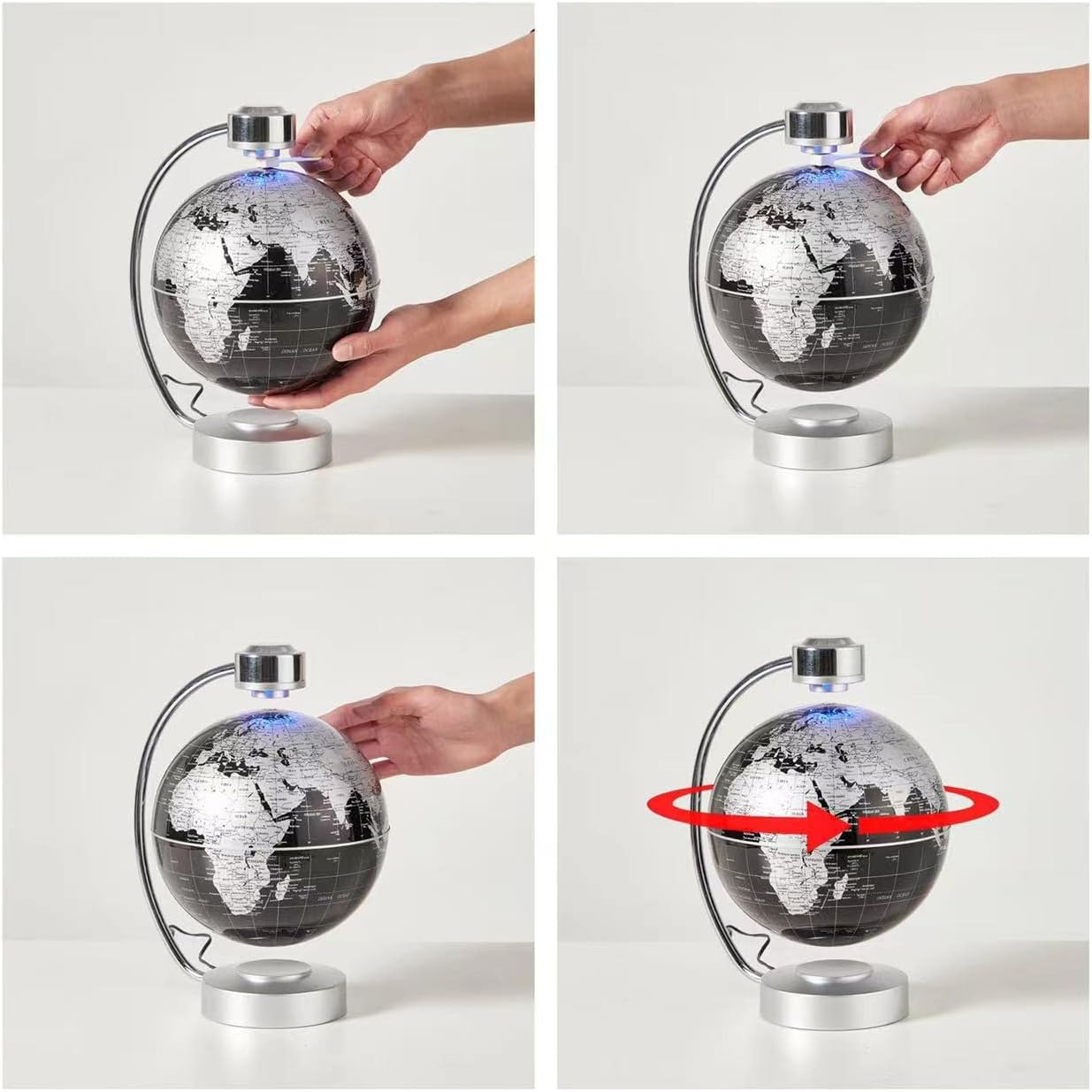 NHSUNRAY Magnetic Levitating Globe, Large 8Inch Floating Globe with LED Lights, Magnetic Globe Display, Indoor Accents, Study Room Decor, Modern Decorative Ornament (Black) - Black image number 3