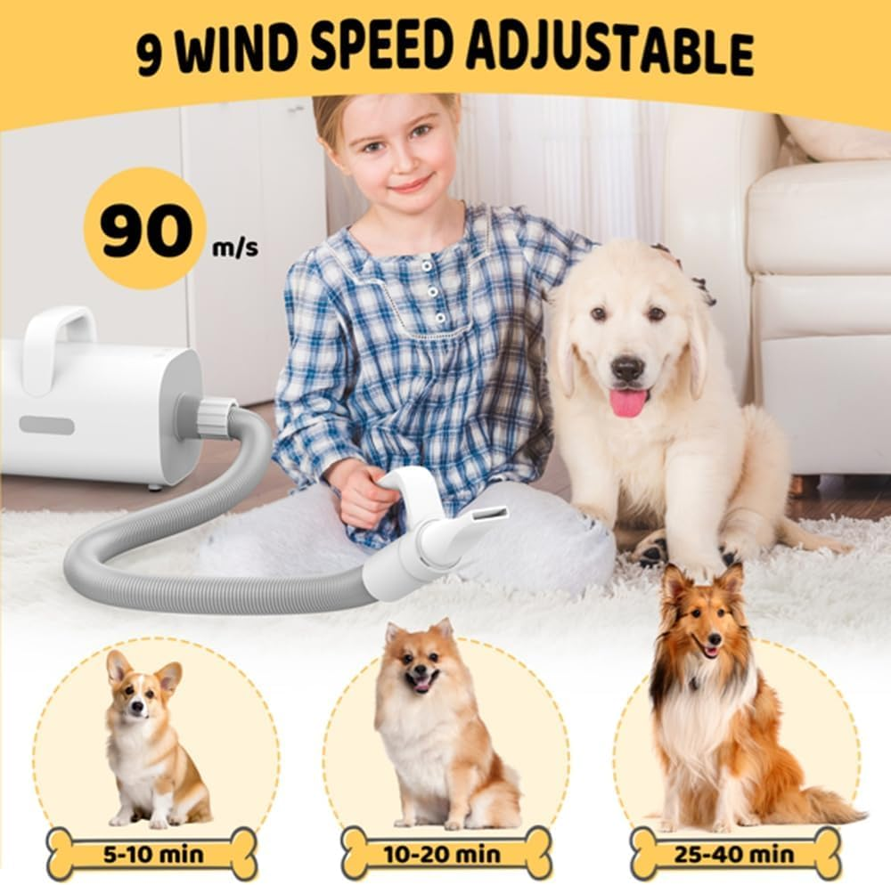 Dog Dryer, Pet Hair Dryer with Adjustable Wind Speed and Temperature Control, 4 Different Nozzles, Quiet Dog Blow Dryer, Quiet Blower for Dogs & Cats, Pet Fan image number 5