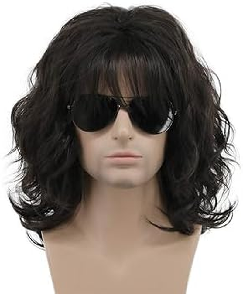 California 70S 80S Rocker Wig Men Women Long Curly Dark Brown Halloween Costume Anime Wig,1Piece image number 2