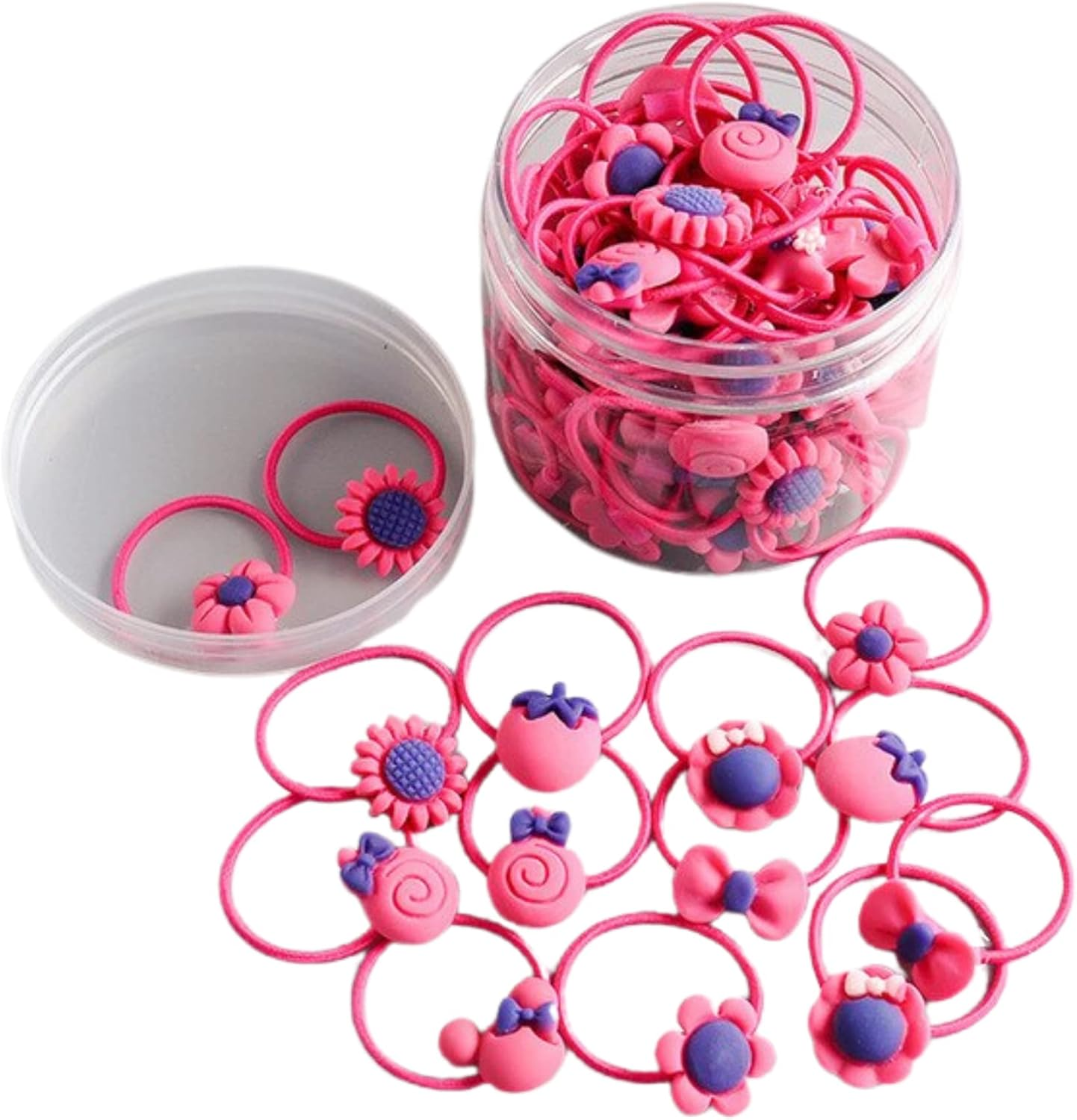 Hair Bobbles for Girls, Rubber Bands for Newborns, Kids Hair Ties, Thin Ropes, Ponytail Holder for Toddlers, Elastic Hair Bands with Cute Cartoons (45 Pieces Dark Pink Beach) image number 4